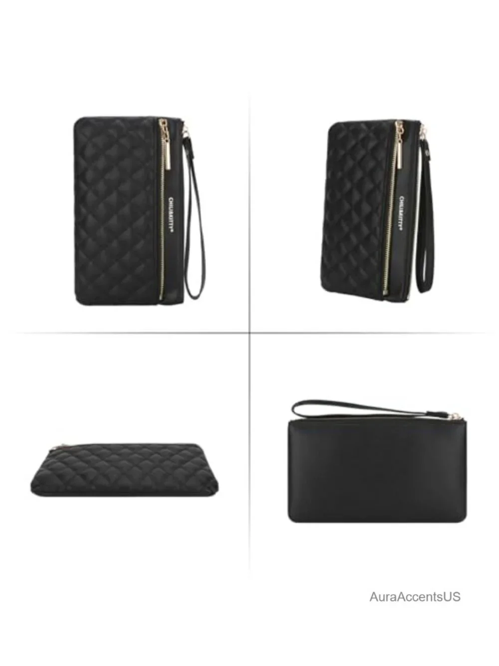 PU Leather Small Wristlet Purse with Card Slots and Zipper Closure